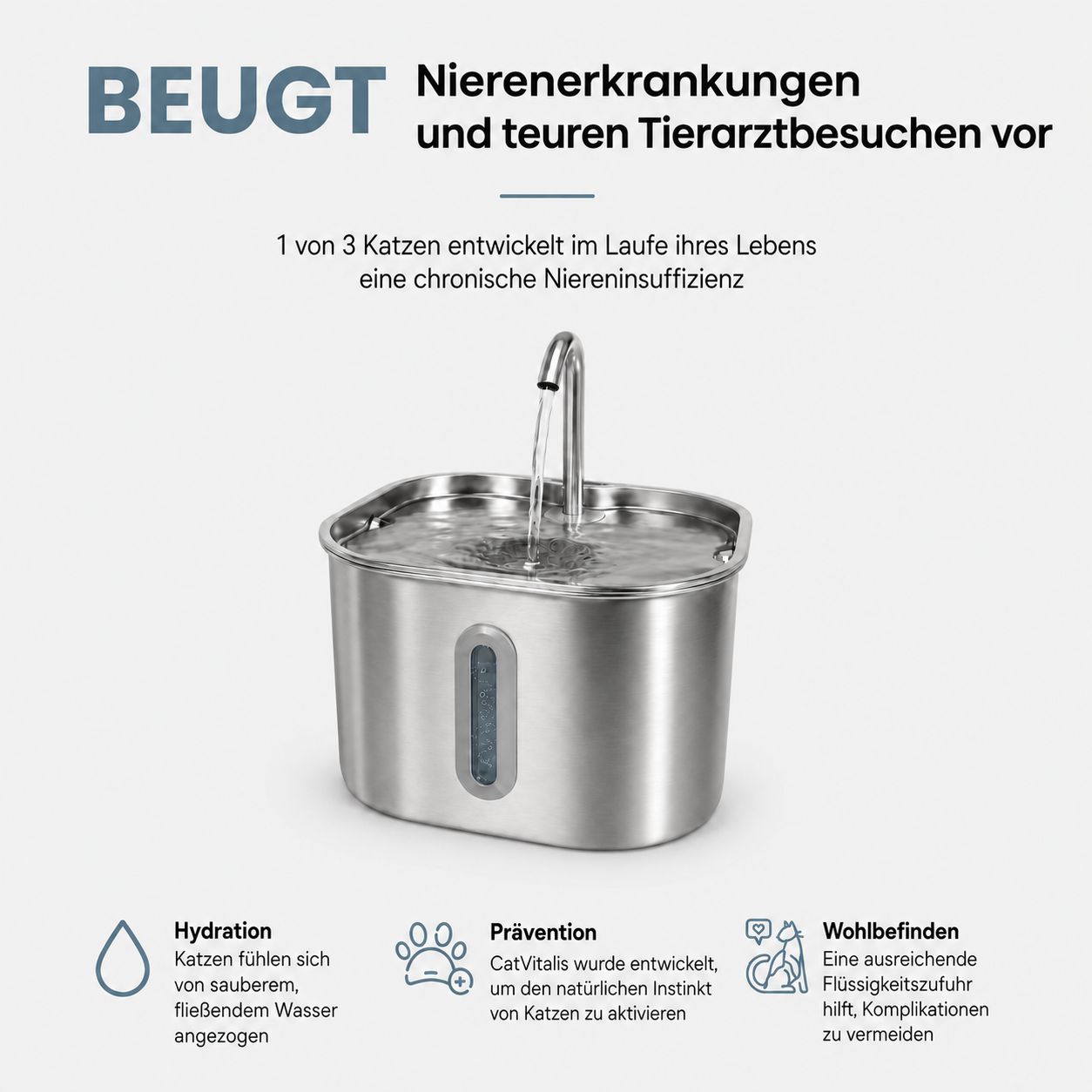 KatziaPet™ Edelstahl-Trinkbrunnen